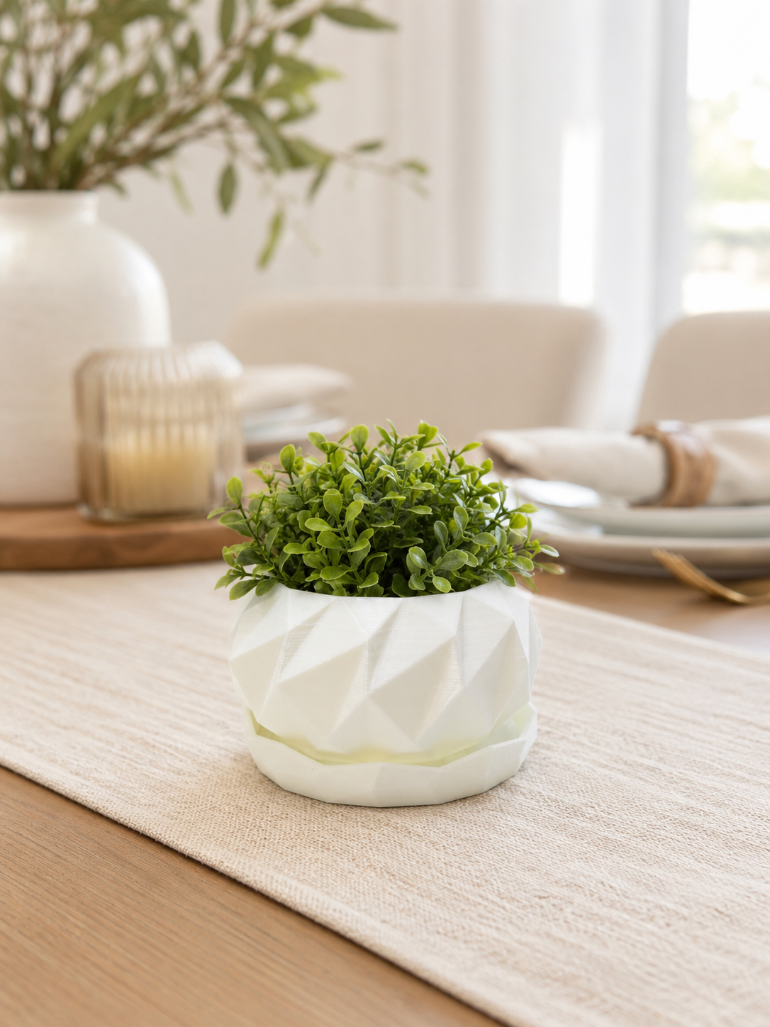 Modern Geo Planter Pot with Drainage Saucer