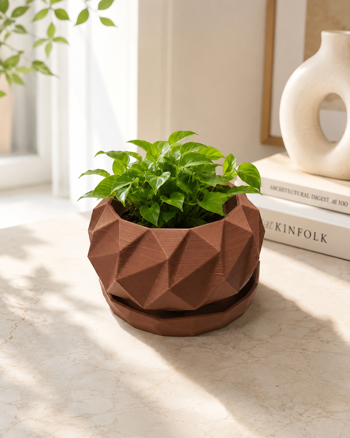 Modern Geo Planter Pot with Drainage Saucer
