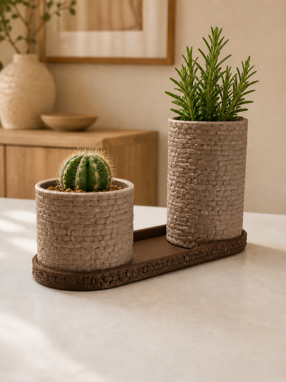 Modern 3D Printed Desk Organiser – Textured Holder & Tray