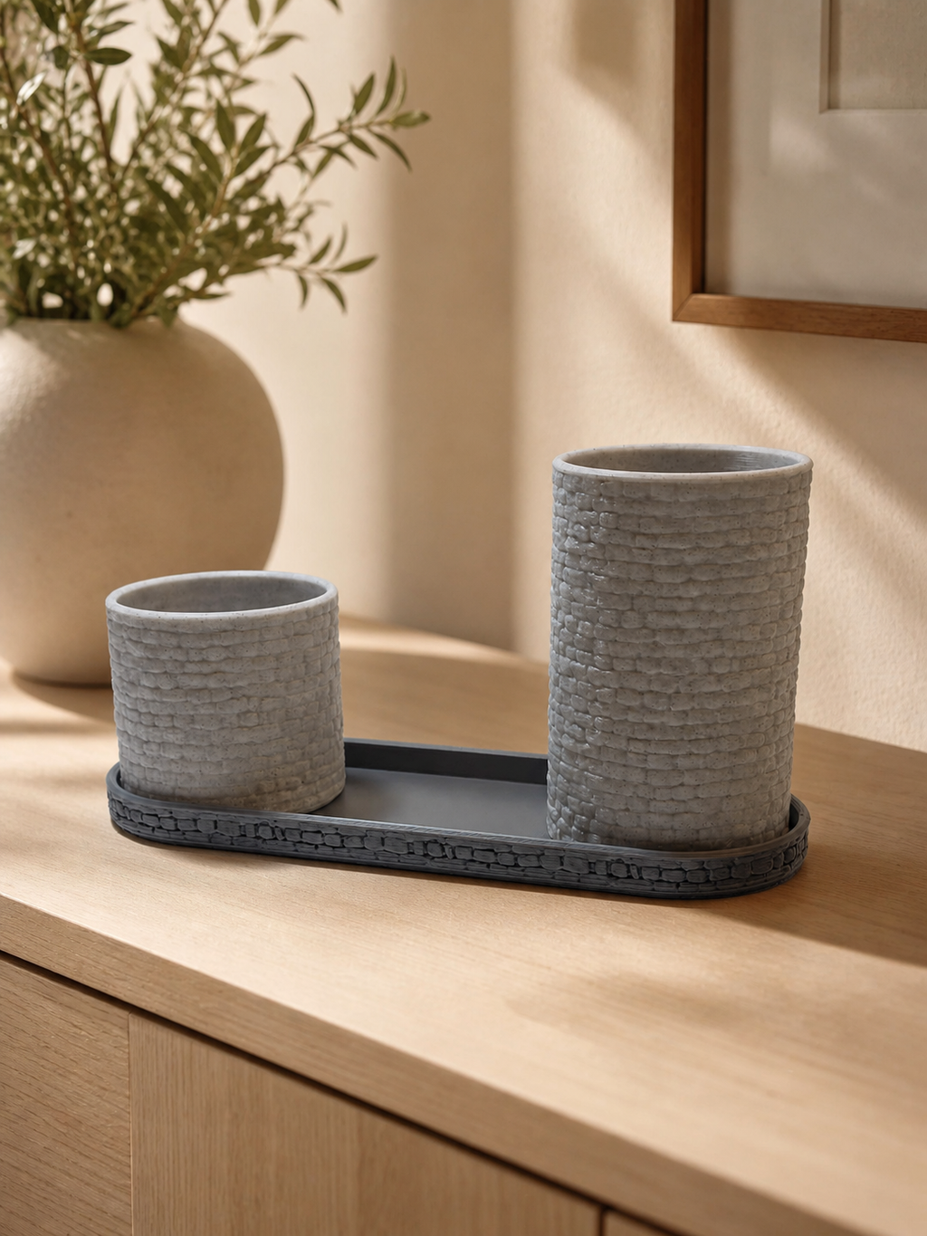 Modern 3D Printed Desk Organiser – Textured Holder & Tray
