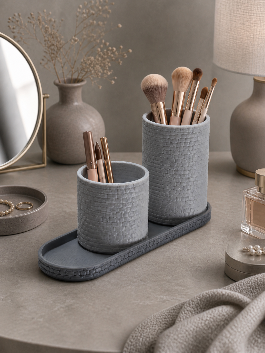 Modern 3D Printed Desk Organiser – Textured Holder & Tray