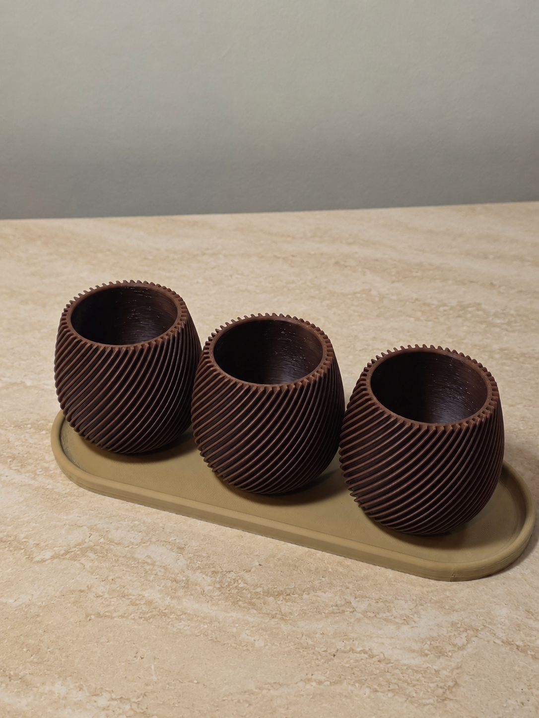 Triple Pot Set with Tray – Spiral Texture