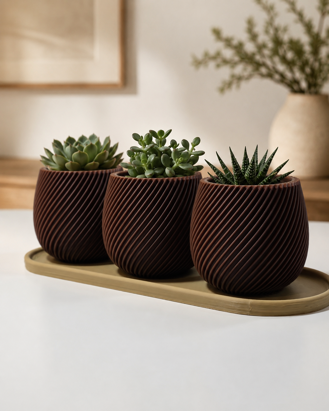 Triple Pot Set with Tray – Spiral Texture
