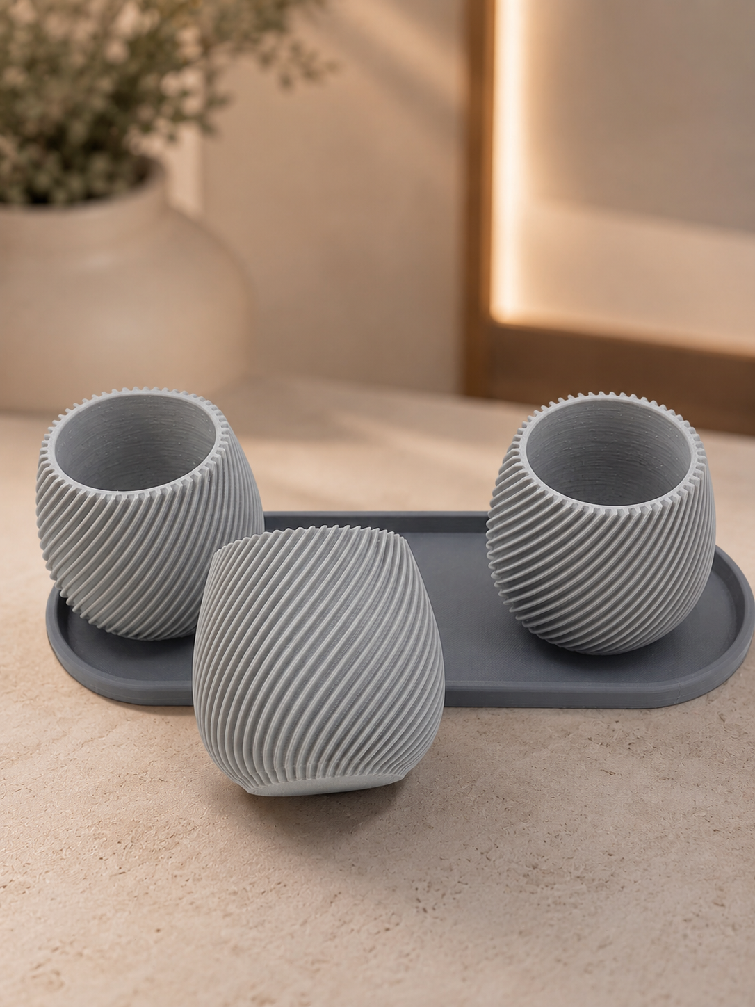 Triple Pot Set with Tray – Spiral Texture