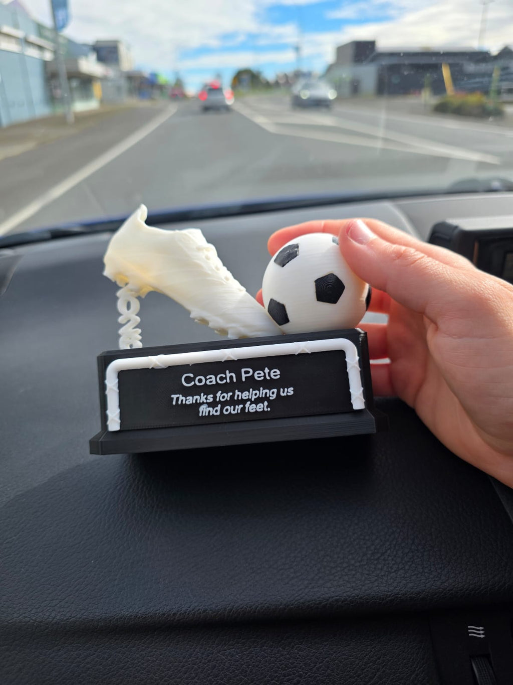 Basketball coach trophy with Jordan sneaker, Jumpman figure and orange basketball